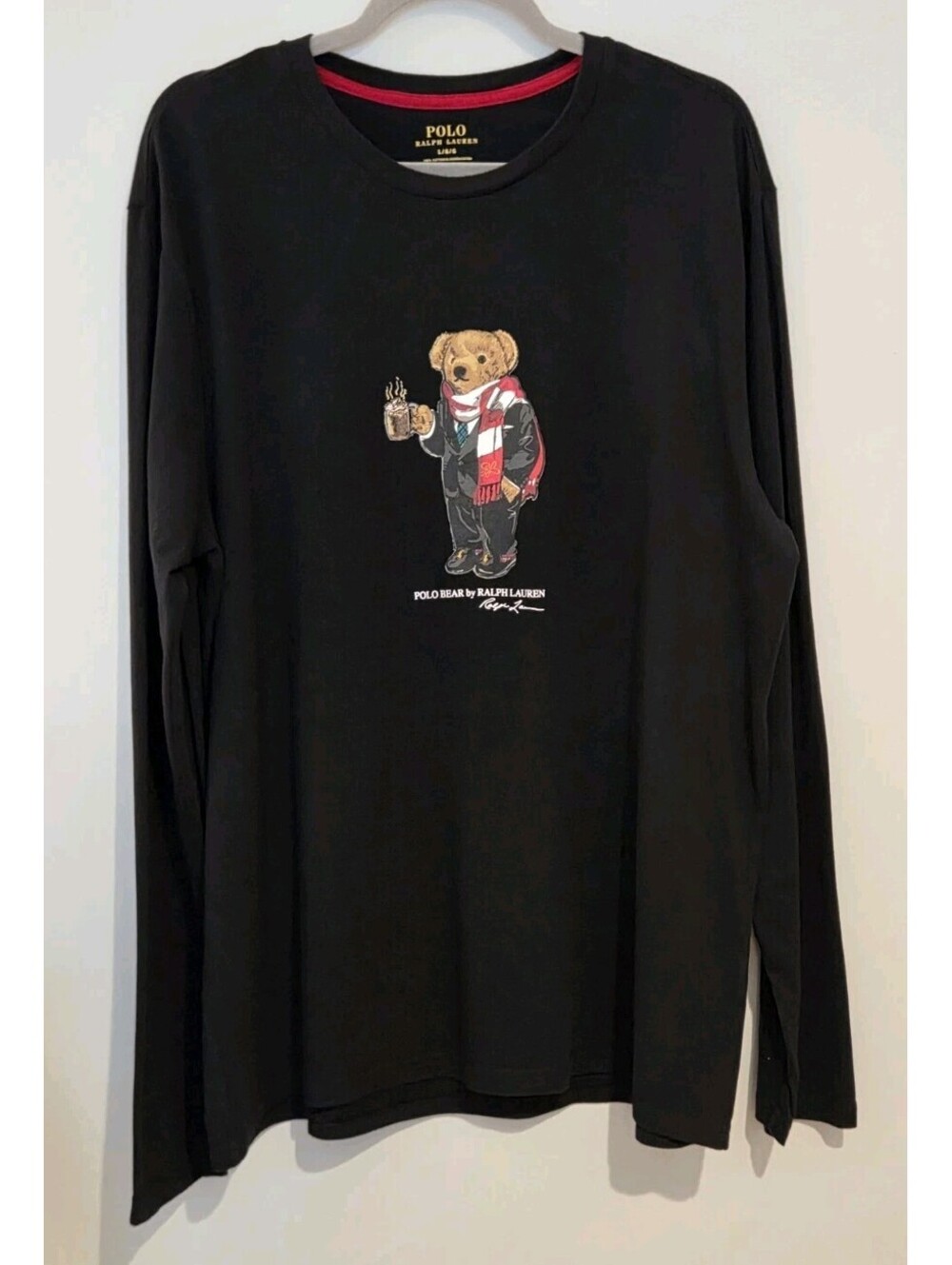 Polo Ralph Lauren Large Black Cocoa Bear Cotton Jersey Long Sleeve Tee